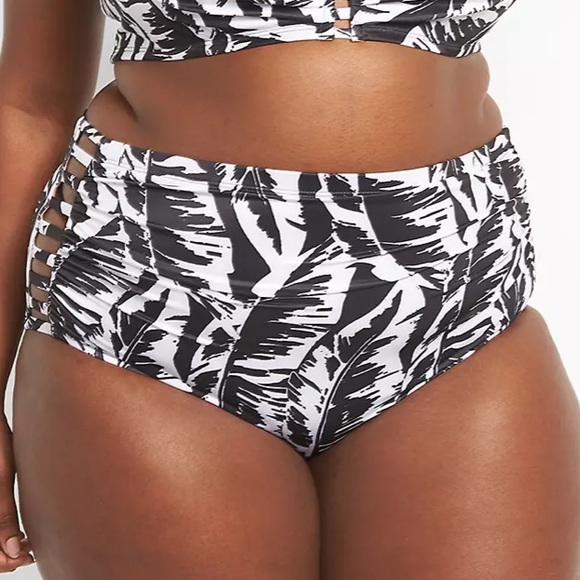 NWT Lane Bryant Cacique Ruched Strappy Side High Waisted Swim Brief Size 28 - Picture 1 of 3